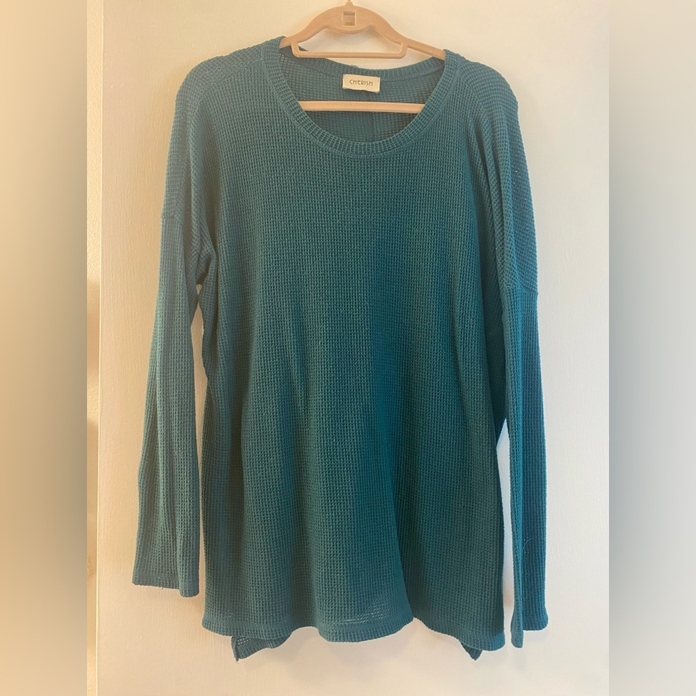 Cherish Size M/L Green Emerald Waffle Knit Long Sleeve Shirt